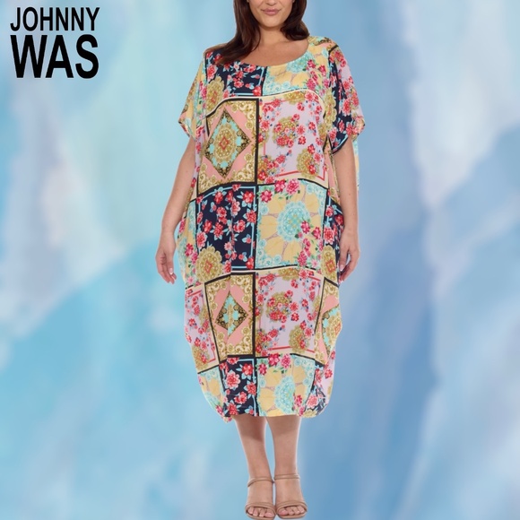 JOHNNY WAS Plus Size Jasper Cocoon Kaftan Style Silky Rayon Coverup/Dress 2x NWT - Picture 4 of 11